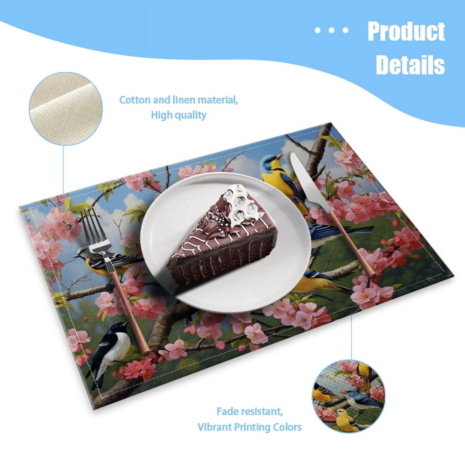 BaHomeck placemats Set of 4 Group Of Colorful Birds Perched On The Branches Cotton Linen rectangle Placemats for Kitchen Dining Table Indoor,Outdoor,18*12inch