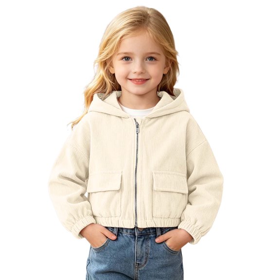 Curuila Toddler Child Girls Coat With Zipper Long Sleeve Solid Color Hooded Jacket For Girls Everyday Wear Soft Outerwear Size 4-5 Years