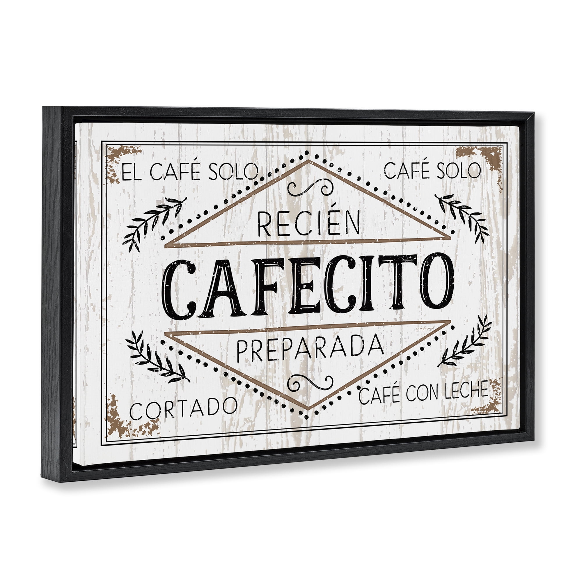 Stupell Industries Cafecito Recién Preparado Vintage Food & Beverage Painting Black Floater Framed Art Print Wall Art, 25 x 17