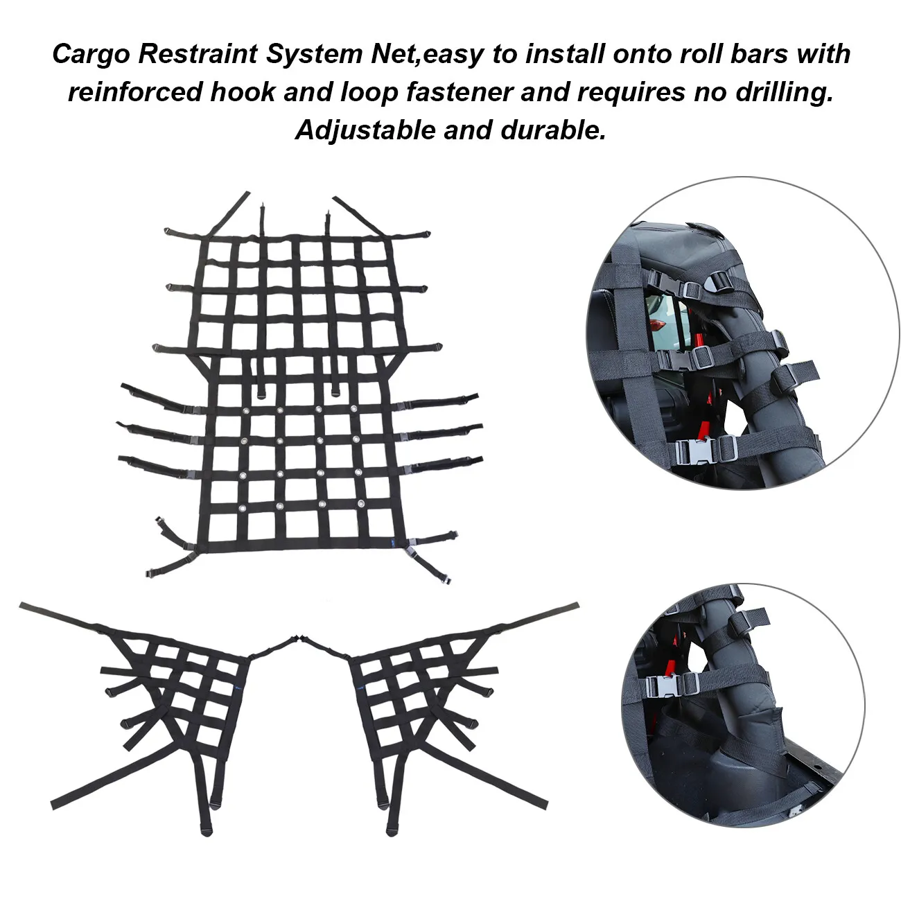 Mesh Cargo Net Storage Restraint System Accessory Compatible With For 2007-2018 Jeep Wrangler JK 4 Door(4PCS)