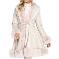 thumbnail image 2 of Winter Fashion Lapel Women Faux-Fur Patchwork Long Leather Jacket Coat, 2 of 3