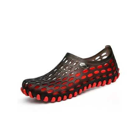 

Lumento Womens Mens Sandals Slip On Beach Shoe Quick Dry Water Shoes Anti-Slip Jelly Flats Outdoor Lightweight Summer Black And Red 11 Women