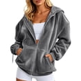 thumbnail image 2 of KHONTS Velvet Zip up Hoodie for Women Fashion Long Sleeve Hooded Sweatshirts Cozy Fall Winter Jackets Tops Grey L, 2 of 5