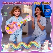 HopeRock Toddler Guitar/Foldable Piano Toys, Pink Musical Toy with LED Lights for Toddlers Ages 3-6, Instrument Toys Christmas Birthday Gift for Little Girls.