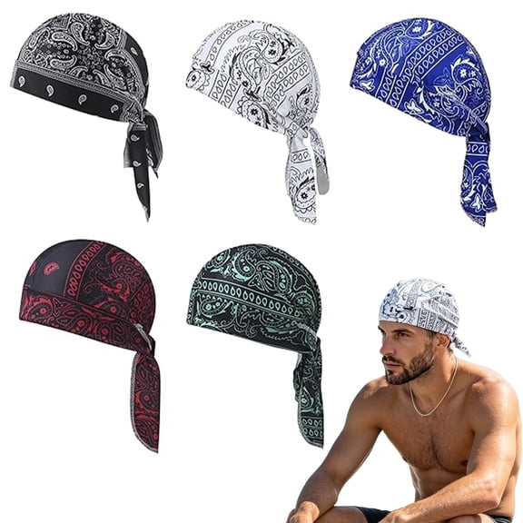 Cooling Helmet Liner Head Wrap Set, 5-Pack Breathable Sweat-Wicking Skull Caps for Motorcycle Riding, Cycling, Running & Outdoor Work
