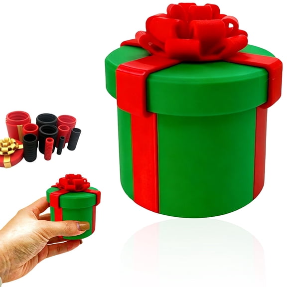 Annoying Nested Screw Puzzle Gift Box, Green Reusable Prank Box with Red Bow, Interactive Twist Unboxing Game, Holds Gift Cards Cash Small Jewelry for Christmas Birthday Gift Swap