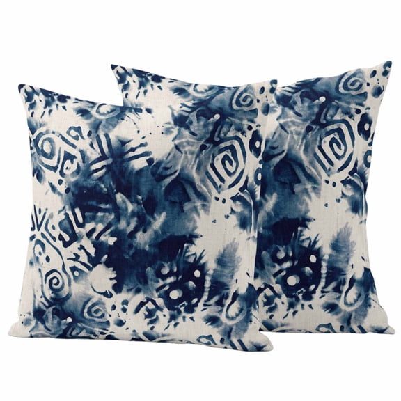 Blue Tie-dye Outdoor Waterproof Pillow Covers, Vintage Rustic Abstract Painting Art Decorative Square Throw Pillowcase Sofa Cushion Sham for Patio/Couch/Chair, 26"x26" 2 Pack