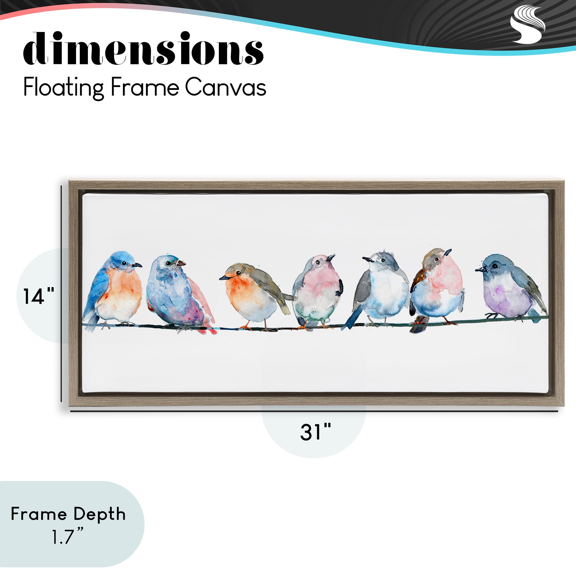 Stupell Industries Perching Pastel Birds Brown Framed Floater Canvas Wall Art, design by Lorenzo Collective