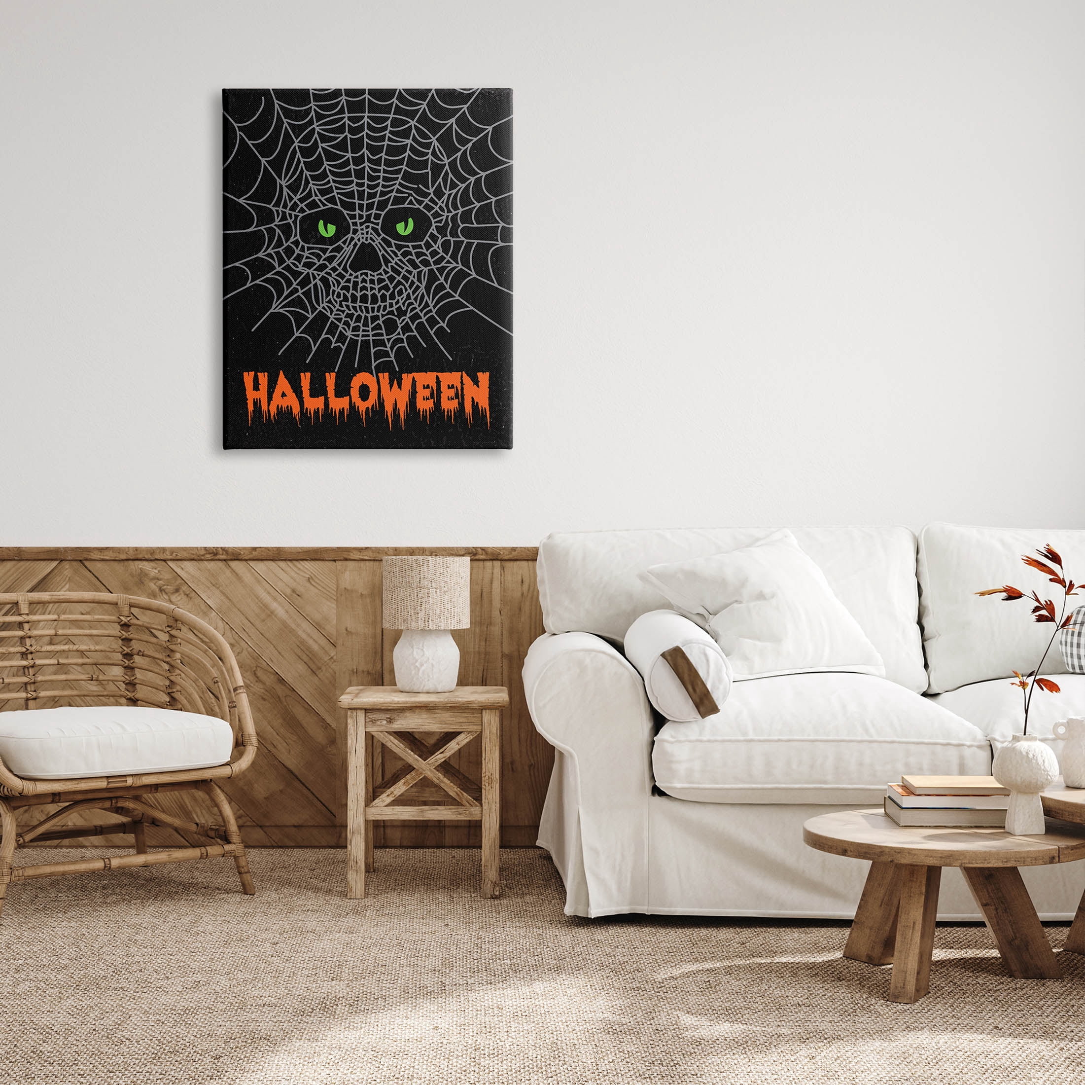 Stupell Industries Spooky Halloween Spider Web Skull Graphic Art Gallery Wrapped Canvas Print Wall Art, Design by Linda Birtel