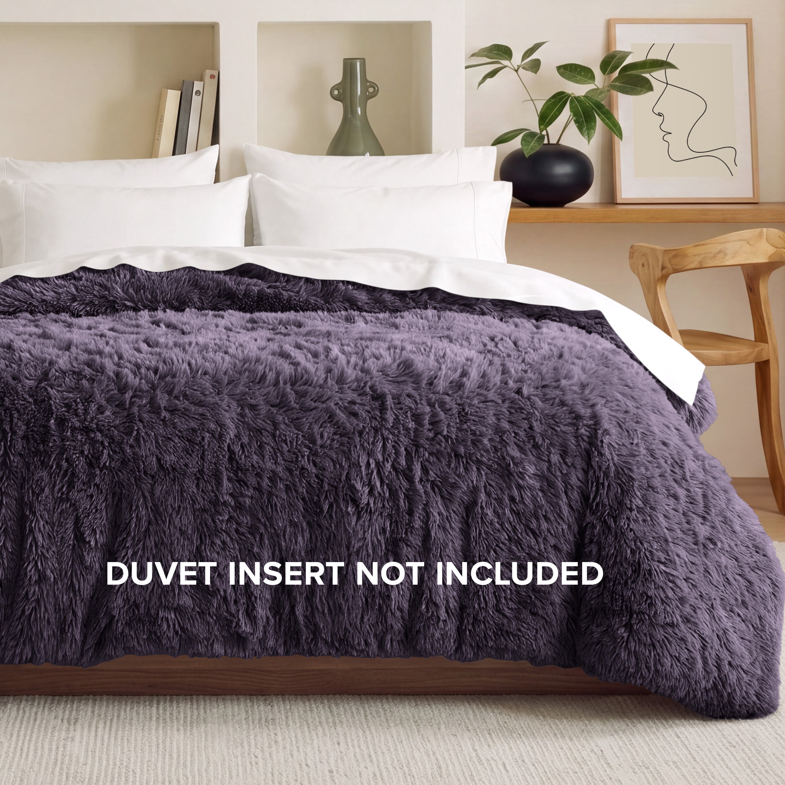 Bare Home Shaggy Faux Fur Duvet Cover - Ultra Soft - Fluffy Crystal Velvet - King/Cal King, Eggplant