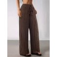 thumbnail image 6 of Women's Striped High Waist Drawstring Wide Leg Loose Casual Trousers with Pockets Dark Brown S, 6 of 9