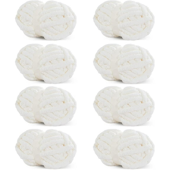 YNXGR White Chunky Chenille Yarn for Crocheting, Bulky Thick Fluffy Yarn for Knitting,Super Bulky Chunky Yarn for Hand Knitting Blanket, Soft Plush Yarn, 8 Jumbo Pack (27 yds,8 oz Each Skein)