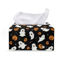 FUIALDOLG PU Leather Tissue Box Cover Rectangular Cute Ghost Pumpkin Tissue Holder Dispenser Paper Cover Case Napkin Holder Halloween Decor for Bathroom Living Room Office Car Kitchen