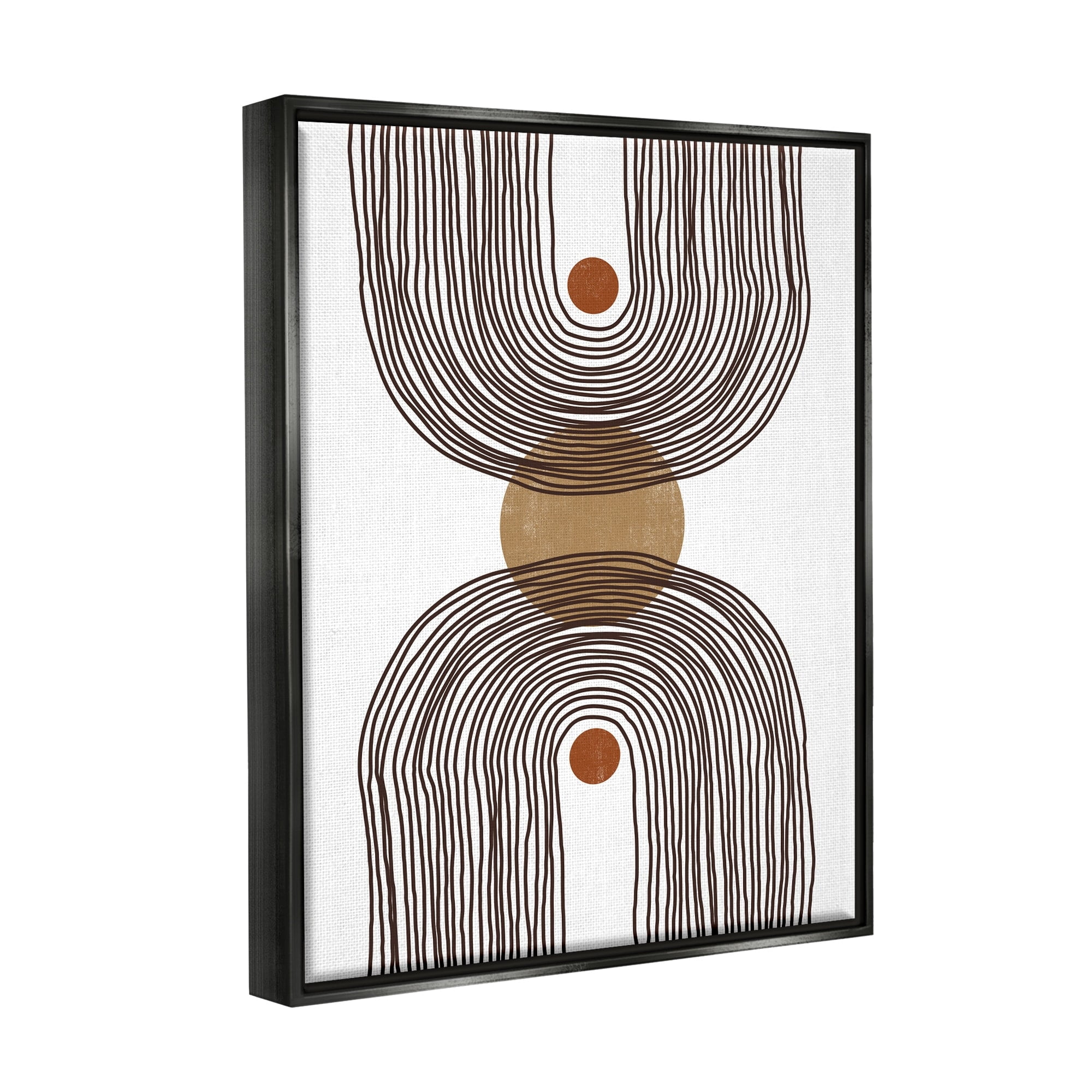 Stupell Industries Asymmetrical Rainbow Reflection Abstract Round Shapes Brown White Jet Black Framed Floating Canvas Wall Art, 16x20, by JJ Design House LLC