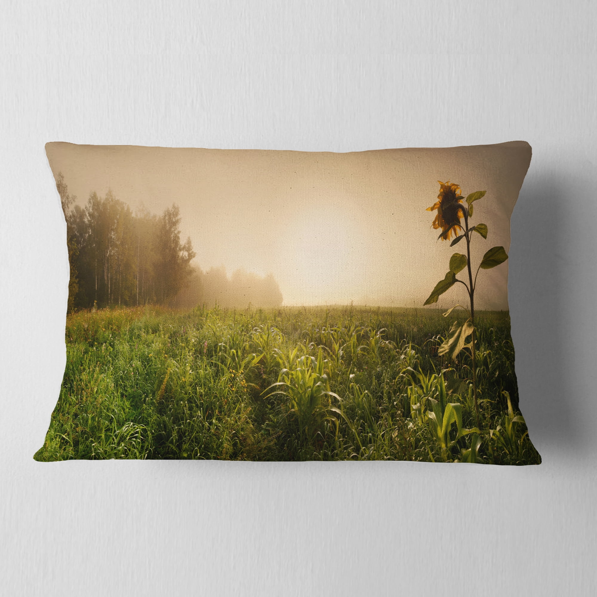 Designart Green Panoramic Landscape - Photography Throw Pillow - 12x20