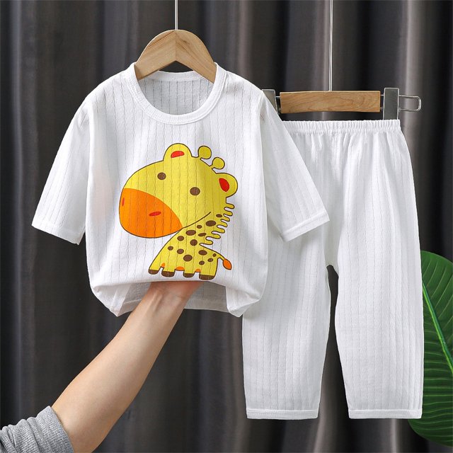 JDQJBZ Ensemble Décontracté d'Hiver pour Garçon Fille, Ensemble 2 Pcs d'Été Style Imprimé Mignon Manches 7Quarts Col Rond Tenue de Maison Fine Respirante Ensemble de Pyjama Conditionneur