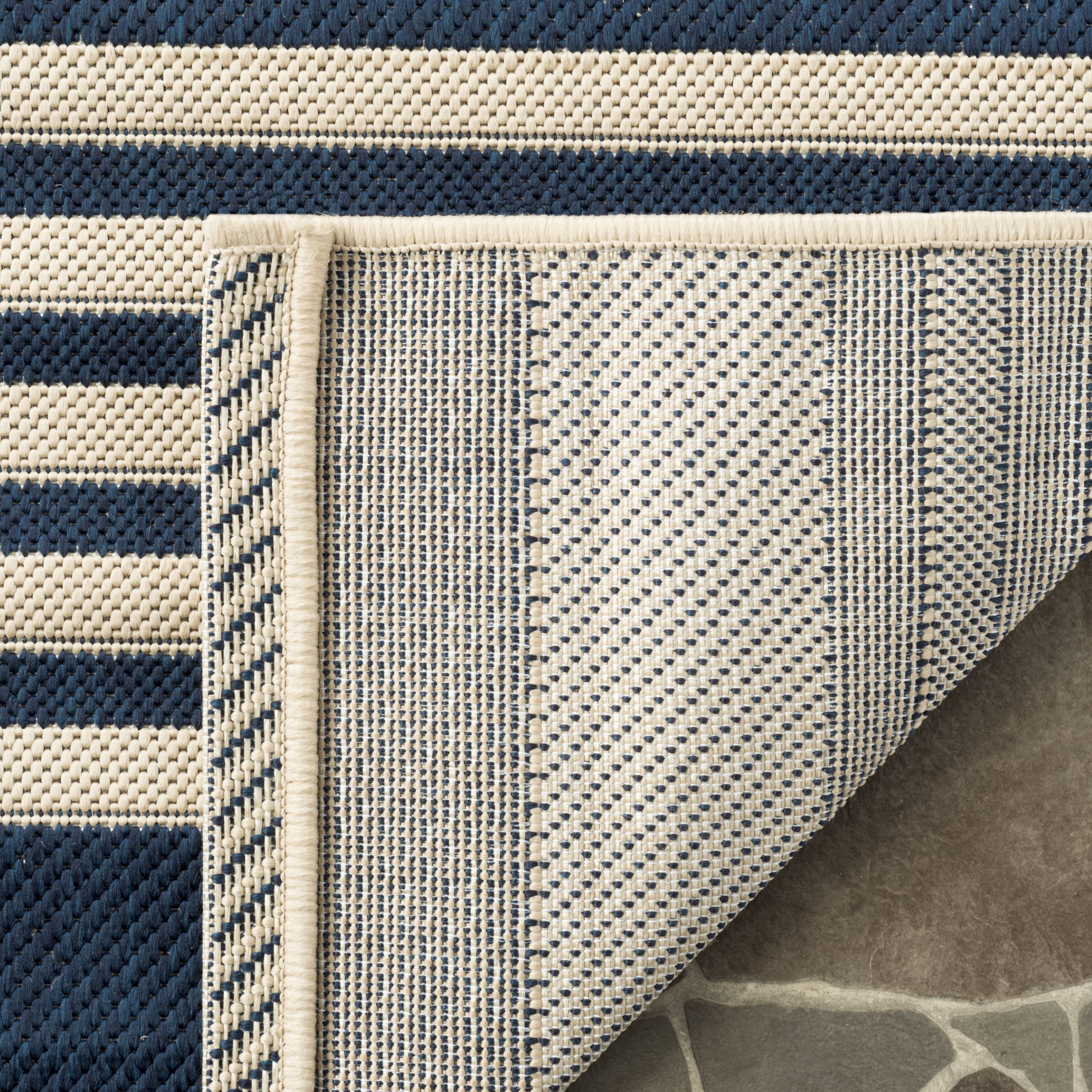 Safavieh Courtyard Caroline Striped Indoor/Outdoor Runner Rug, Navy/Beige, 2'3" x 18'