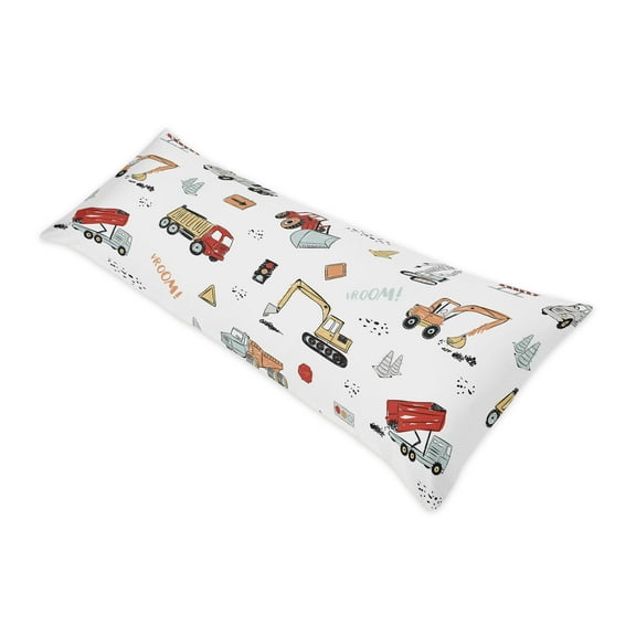 Sweet Jojo Designs Construction Truck Red Blue and Grey Body Pillow Cover Case 54x20 (Pillow Not Included)