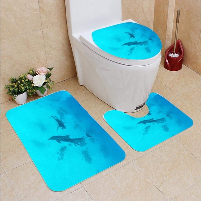 Juego de Alfombras de Baño ABPHQTO Buzo Recreativo Nadando con Delfines en el Mar de Egipto 3 Piezas