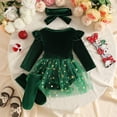 thumbnail image 6 of HNMKIU Kids Christmas Jumpsuit Girls Long Sleeve Christmas Romper Bodysuits Dress Headbands Set Christmas Outfit Green - 12-18 Months, 6 of 9
