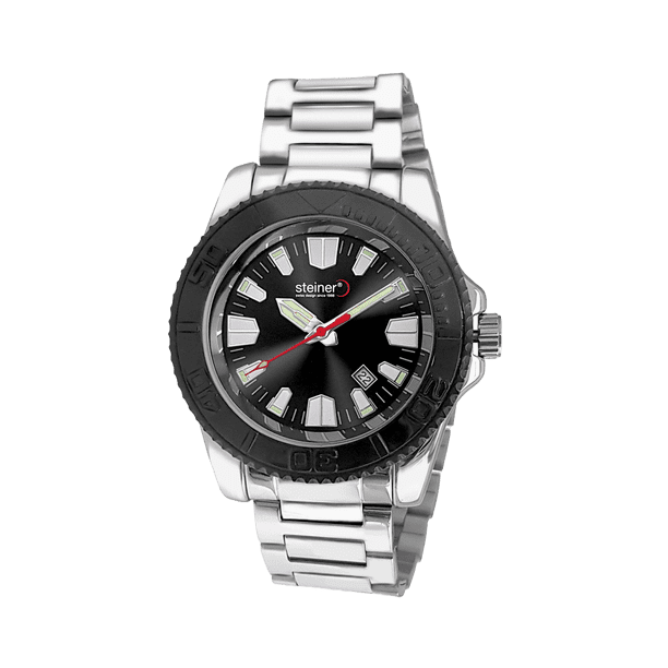 Reloj De Caballero Steiner Extensible de Acero Inoxidable 44 mm Bisel Giratorio Unidireccional Plateado
