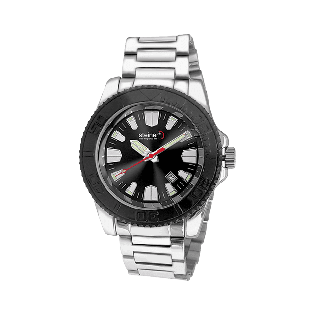 Reloj De Caballero Steiner Extensible de Acero Inoxidable 44 mm Bisel Giratorio Unidireccional Plateado