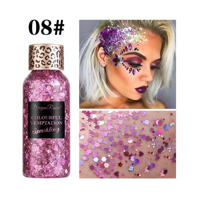 Crema de gel de purpurina corporal holográfica 30 ml - Maquillaje de lentejuelas que cambia de color para rostro, ojos y mejillas - Maquillaje seguro para el escenario de la fiesta del festival de
