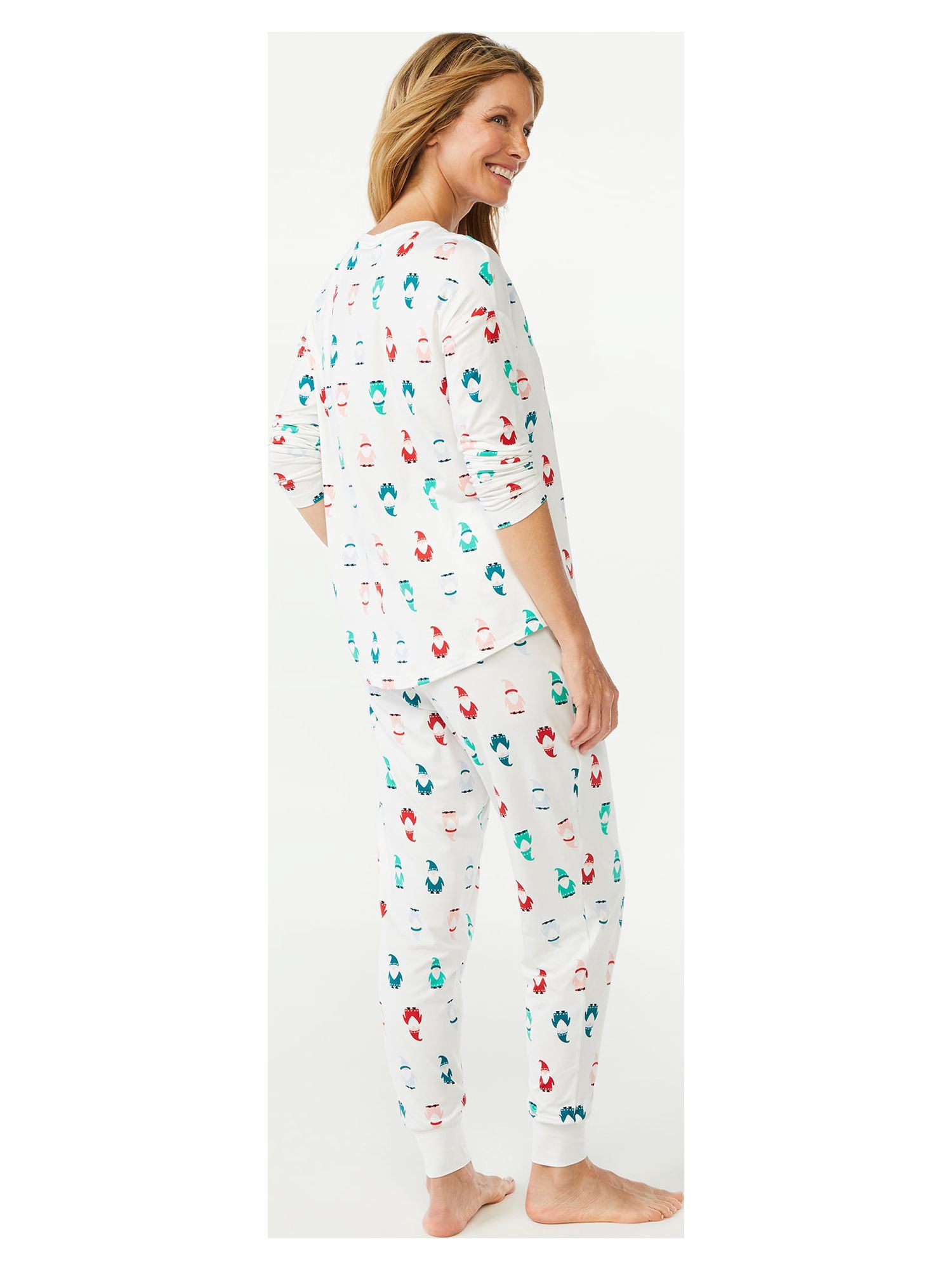 Joyspun Women's Long Sleeve Sleep Top and Jogger PJ Set, 2-Piece, Sizes up to 3X