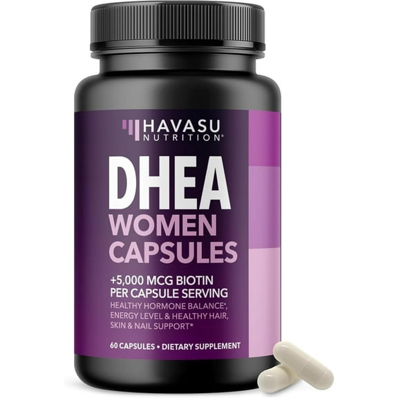 Havasu Nutrition DHEA Women Capsules with 5000mcg Biotin for Hormone Balance, 60 Count