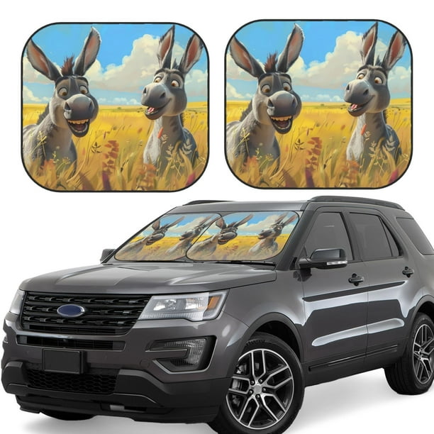 Fotbe Funny Countryside Donkey Juego de 2 Piezas de Parasoles para Parabrisas | Bloqueador Solar para Auto | Accesorios Plegables para Protección Solar Interior-Large