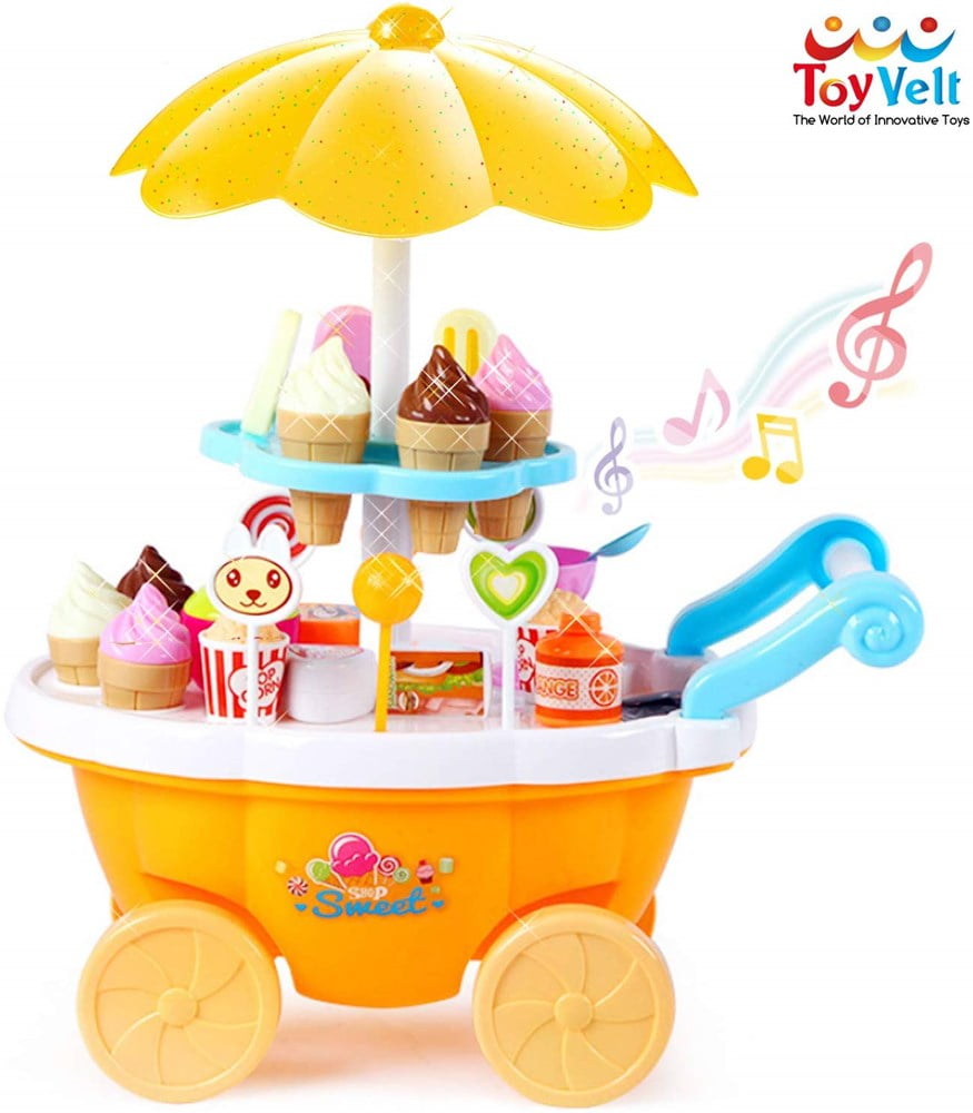 Kids Role Pretend Play Toys Set Gift Music Lighting Ice Cream Cart Toy 