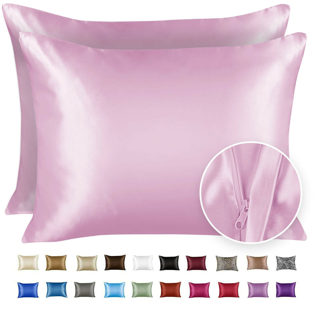 Luxury Satin Pillowcase with Zipper Set Pillow Case Set of Closure