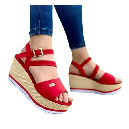 

CAICJ98 Sandals Women Sandals for Women Cute Summer Beaded Bohemian Sandals Flower Rhinestone Elastic Strap Dressy Shoes Red