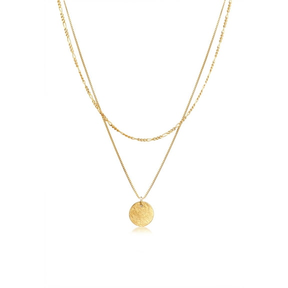 Elli by Julie & Grace Women Layered Necklace with Disc 925 Silver 18K Gold