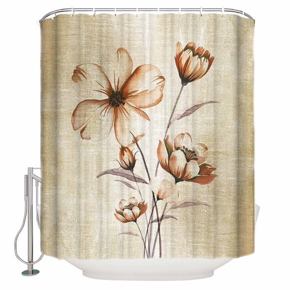 Shower Curtains Sets for Bathroom Decor Gradient Blossom Floral Artwork Waterproof Bathroom Curtain with Hooks, Vintage Brown Flower Art for Bathroom Decor,72x72IN