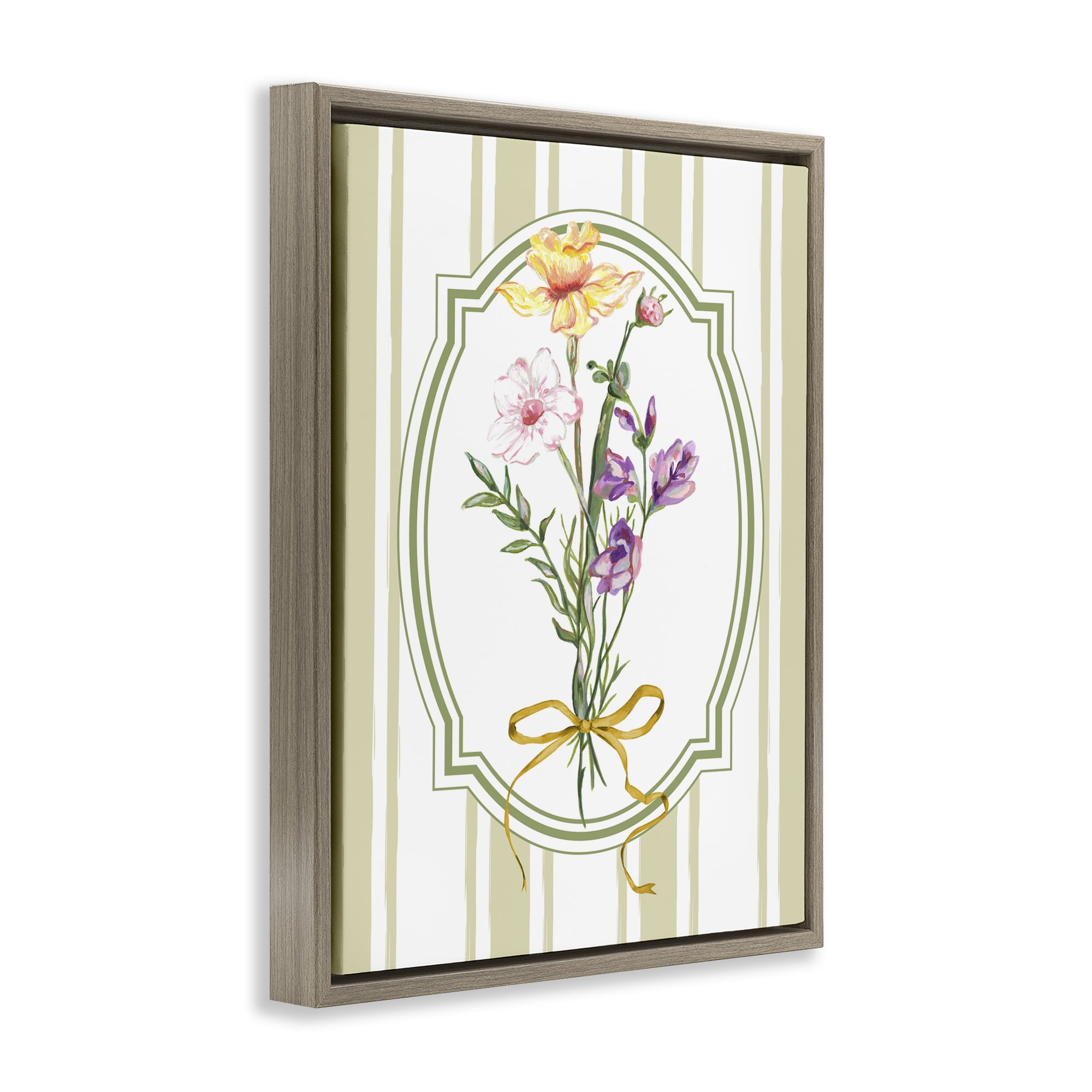 Vintage Wildflowers with Ribbon Brown Framed Floater Canvas Wall Art, design by Adonna Ebrahimi