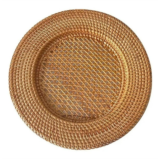 de Ratán Natural Hecho A Mano de 13 Pulgadas, Mantel Individual Redondo , Bandeja para Servir Pan y Aperitivos, Decoración de Mesa