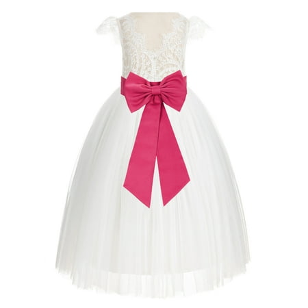 

Ivory Lace V-Back Cap Sleeves Flower Girl Dress Special Occasions 622T