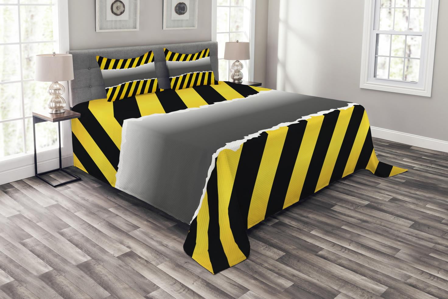 Construction Bedspread Set King Size, Ripped Sign Working Site Danger