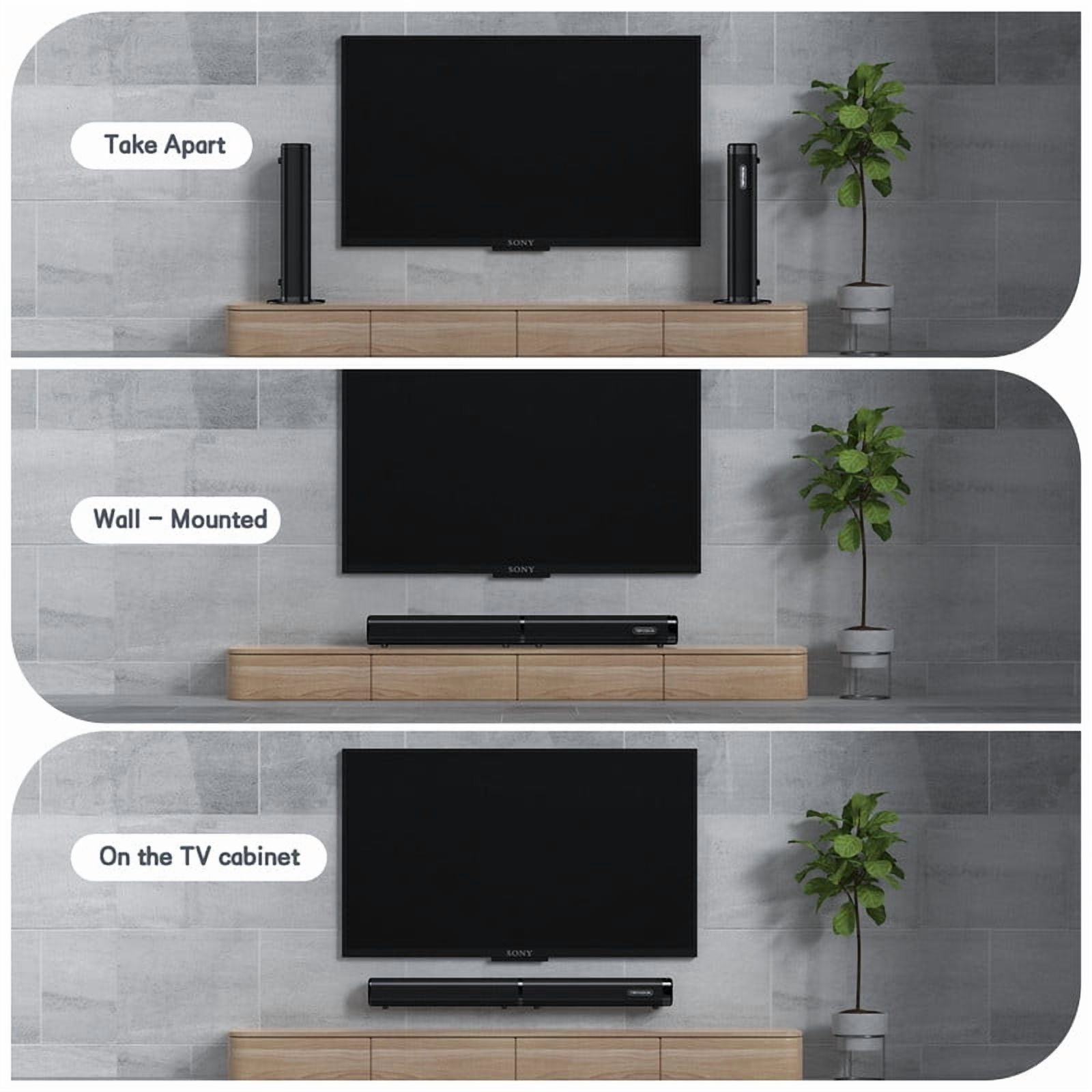 TOPVISION 2.2CH Sound Bar for TV, 100W TV Sound Bar with Bluetooth 5.3/HDMI ARC/Optical/AUX/USB, 3 Equalizer Modes, Bass Effect, 2 in 1 Detachable Soundbar for TV/PC/Gaming/Projectors