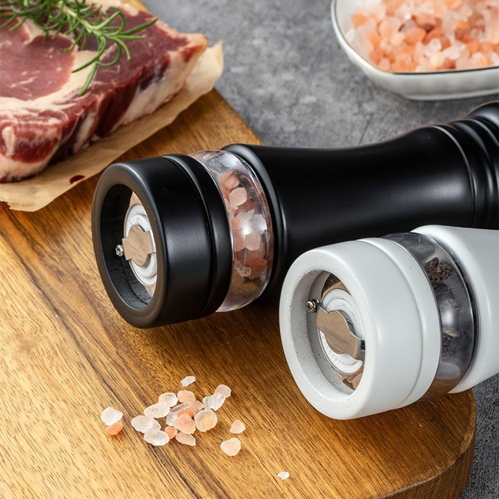 Pepper Grinder, Wood Salt and Pepper Grinder Mills Sets, Classic Manual Salt Grinder Refillable Pepper Mill Sets with Acrylic Visible Window Adjustable Ceramic Grinding Rotor 6.7inch 2 Pack