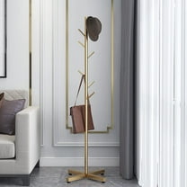 Metal Coat Rack Free Standing 7 Hooks Hall Tree in Corner, Hat Hanger & Coat Racks Stand Entryway Organizer, Bedroom Coat Tree Hanger, Hall Tree for Clothes Jacket Hat Bag Entryway (Gold)