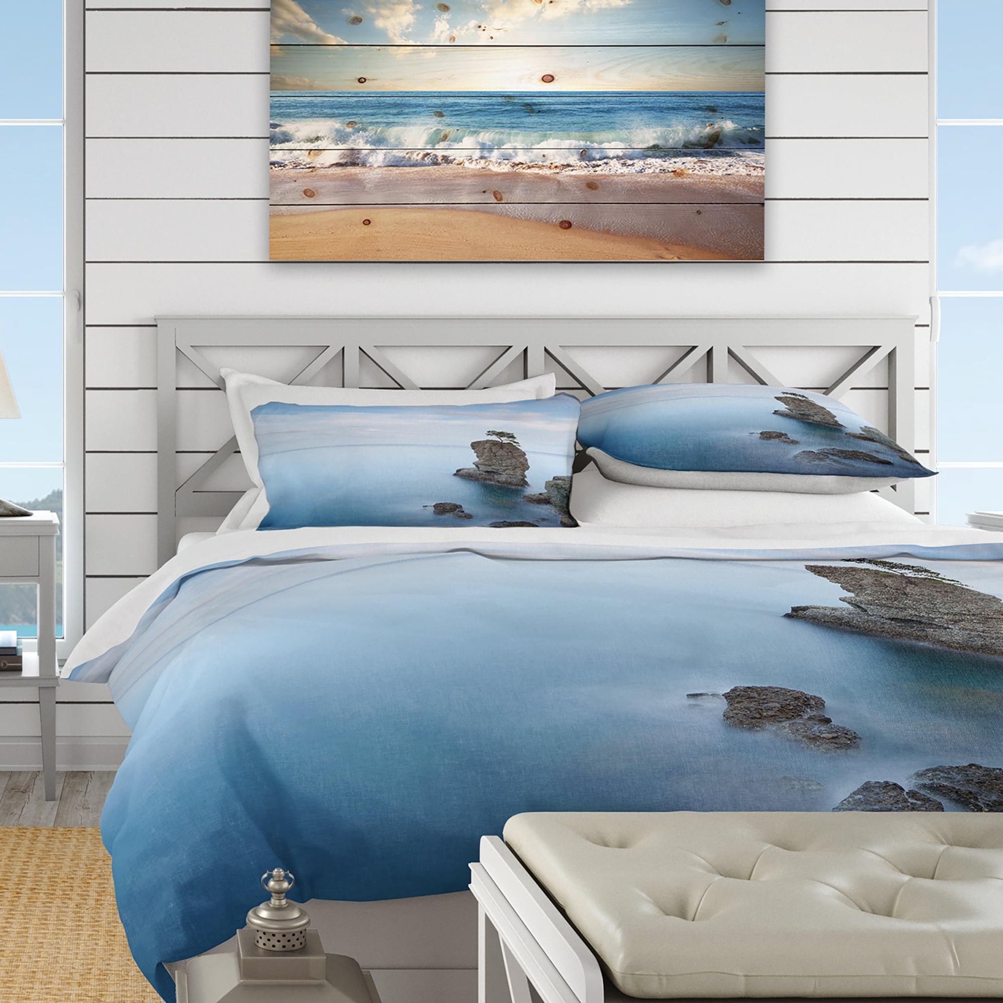 Designart 'Pine Tree Rock At Portofino Park' Nautical & Coastal Duvet Cover Set