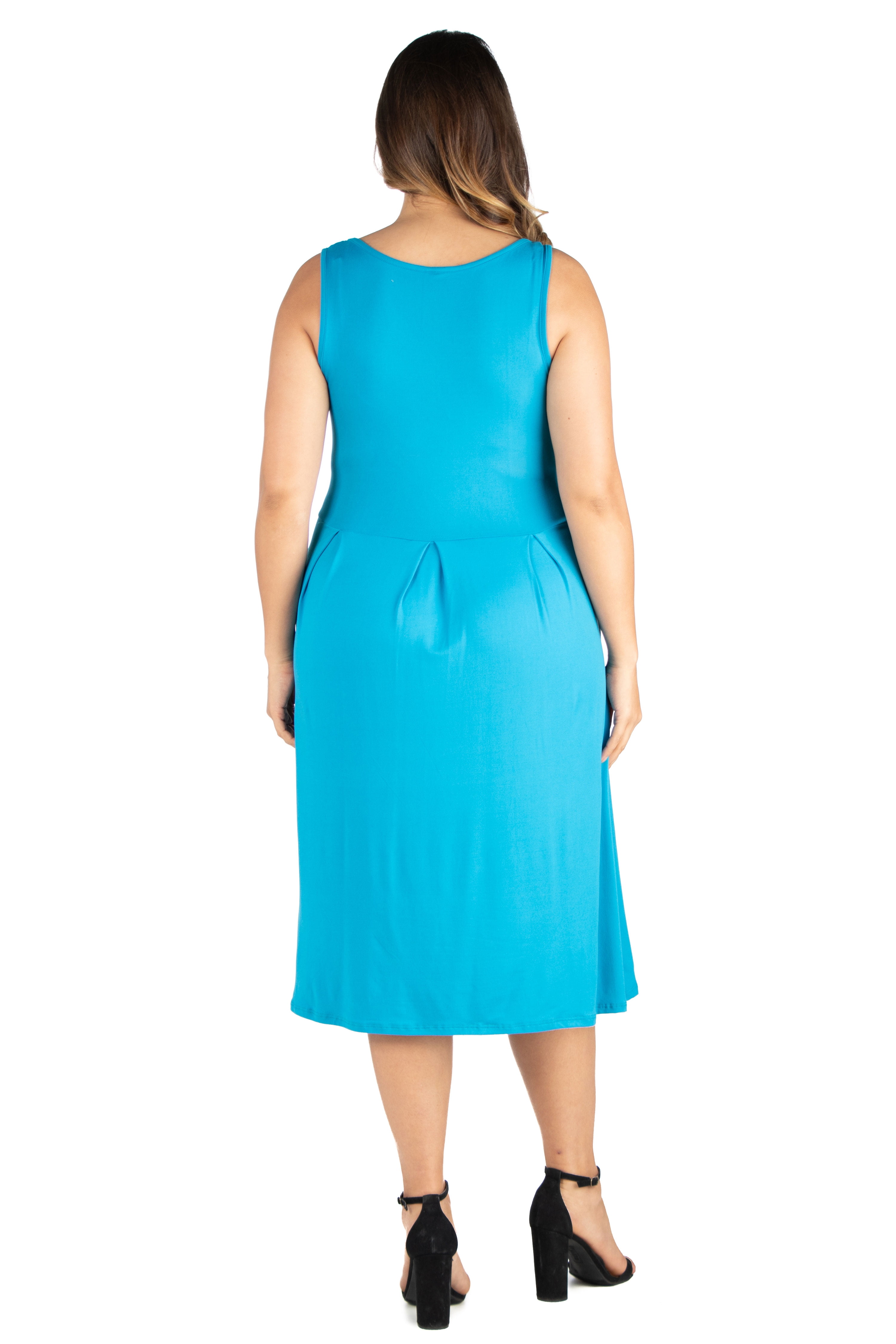 Fit n Flare women's Plus Size Sleeveless Midi Dress - Fit n Flare Dress  with Pockets & V-Neck - Walmart.com