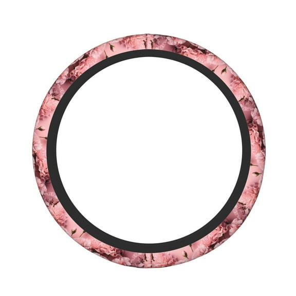 Naloa Delicate Pink Carnations Elastic Steering Wheel Cover, Auto Steering Wheel Cover – 15 Inch, Fit Suvs,Vans Cars,Trucks