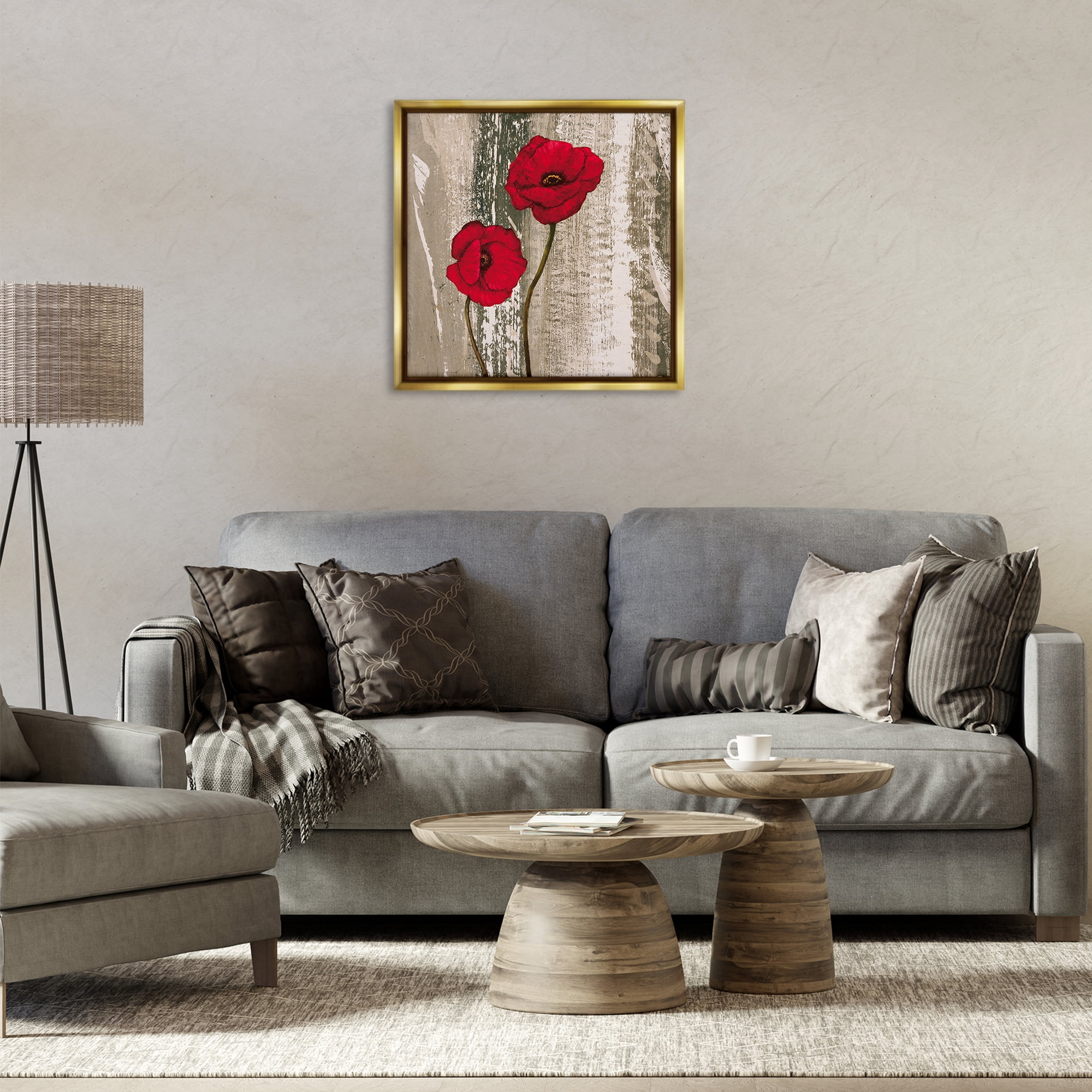 Stupell Industries Rustic Red Anemones Plants & Flowers Painting Gold Floater Framed Canvas Art Print Wall Art, 25 x 25