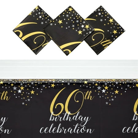 

3 Pack 60th Birthday Tablecloth Disposable Plastic Table Covers 54x108 in