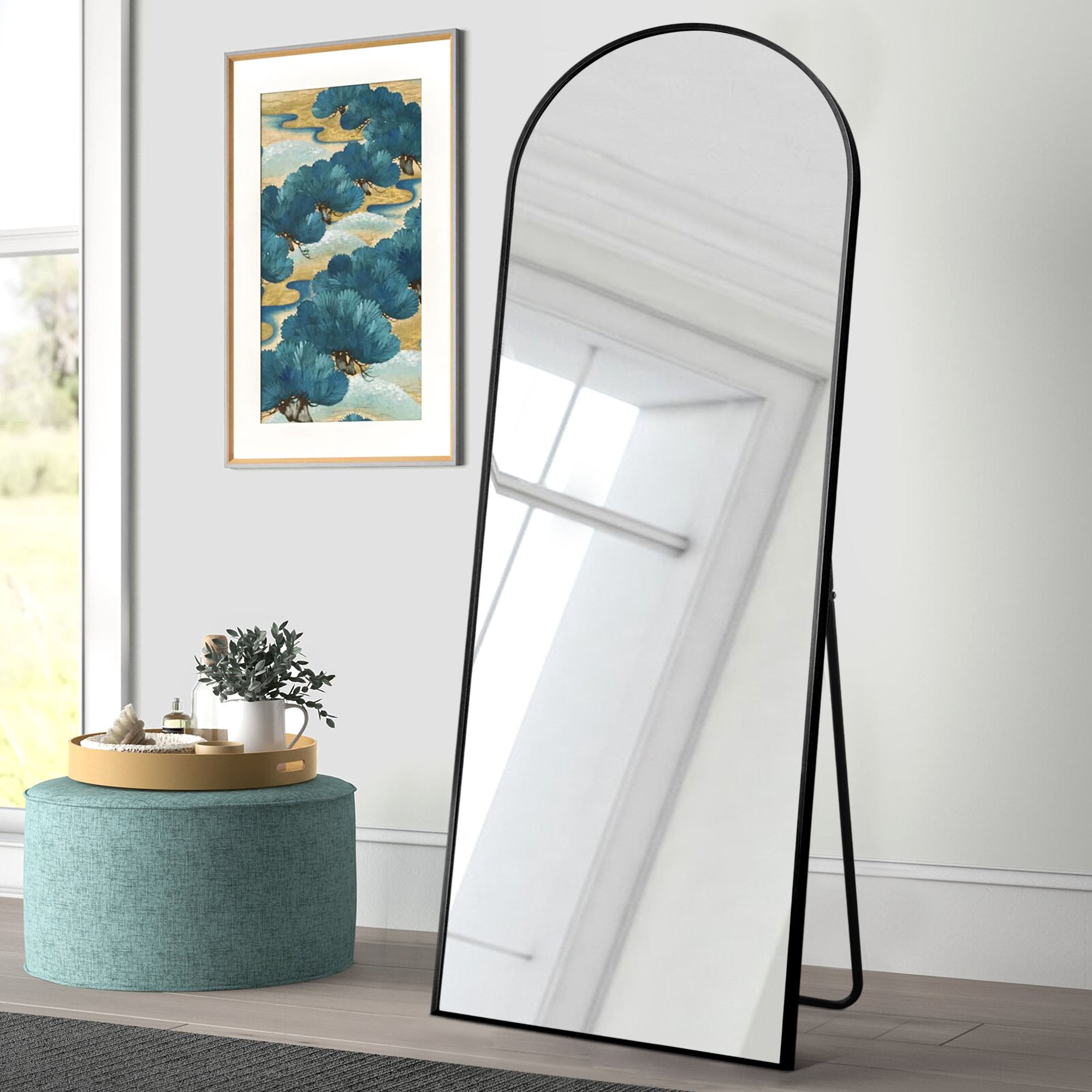 71" x 24" Floor Mirror Arch Mirror Full Length Mirror Large Mirror with Stands Black