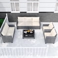 thumbnail image 4 of 7Pcs Outdoor Dining Set,Patio Sectional Sofa Conversation Set All Weather Wicker Rattan Couch Dining Table & Chair with Ottoman (7 Seat Gray/Beige), 4 of 7