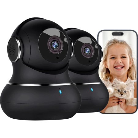 2K Indoor Camera, 360 Pan/Tilt Home Security Cameras with Motion Detection, Pet Cam Phone App, Baby Monitor Night Version, WiFi Camaras, Two Way o, Work Alexa, 2 Pack